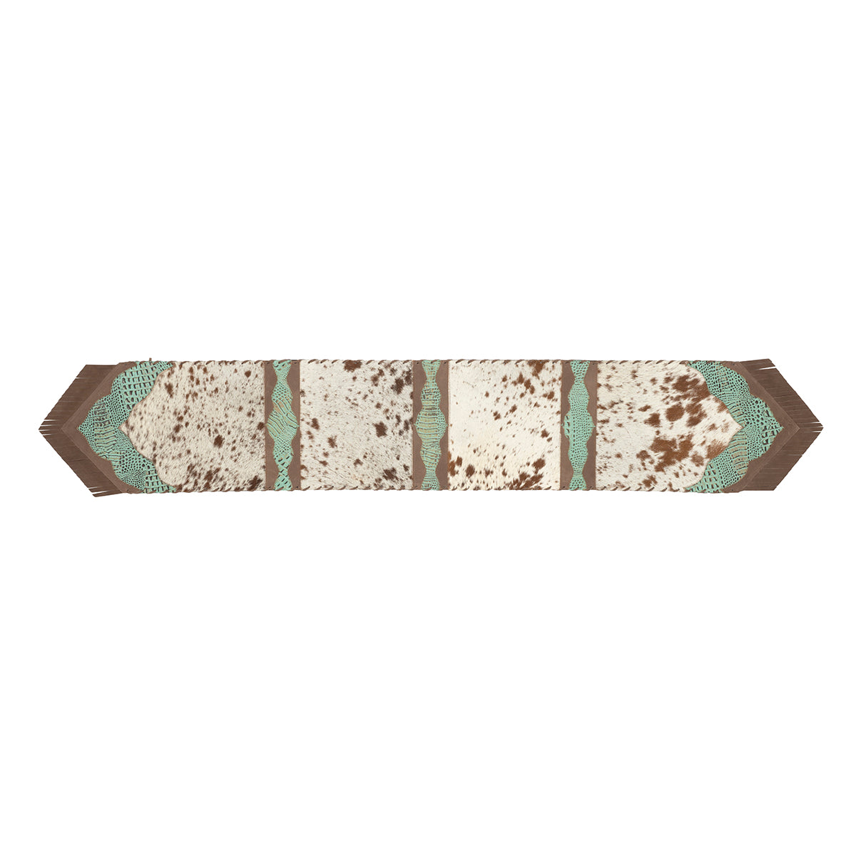 Cowhide Table Runner with Embossed Leather Accents (77x12)