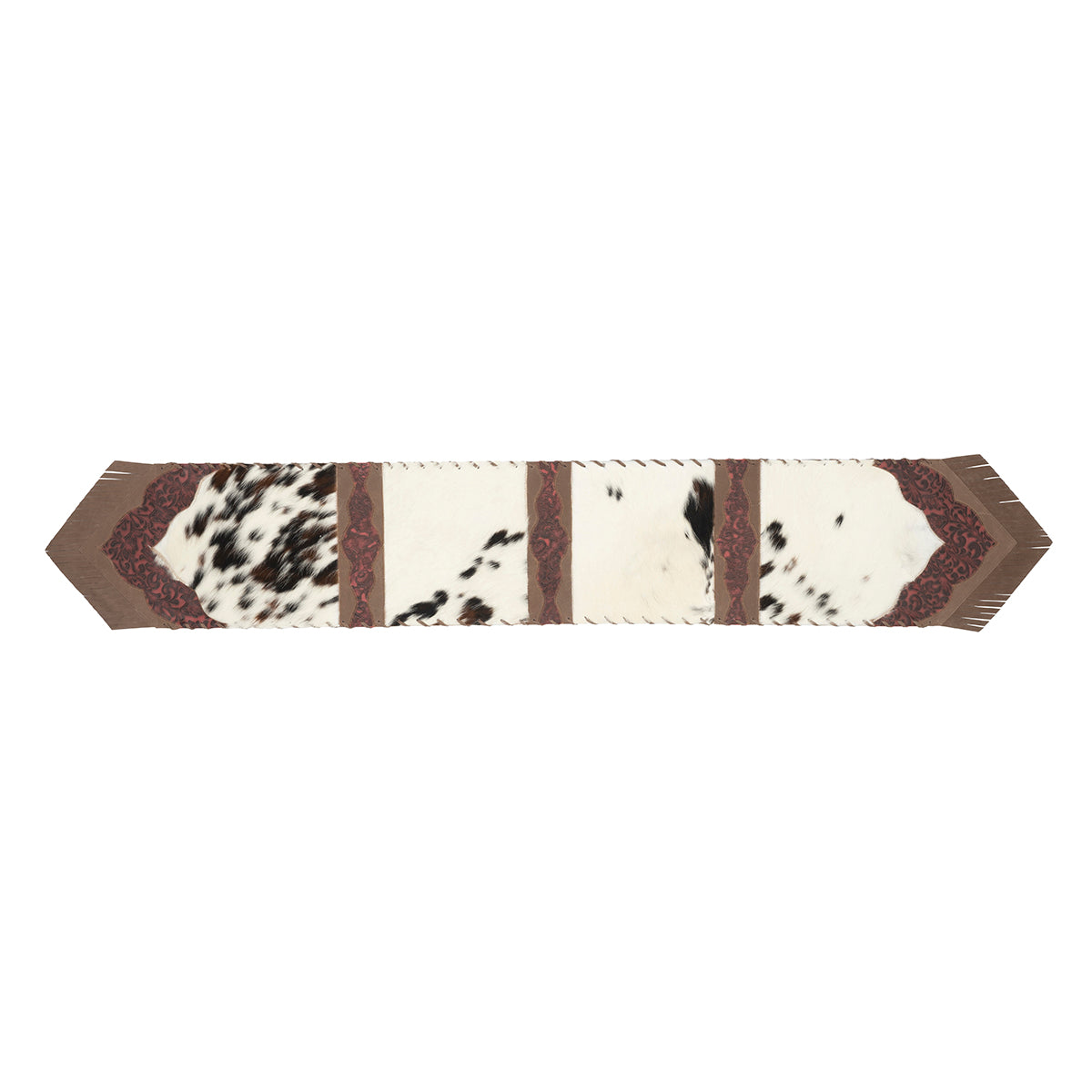 Cowhide Table Runner with Embossed Leather Accents (77x12)