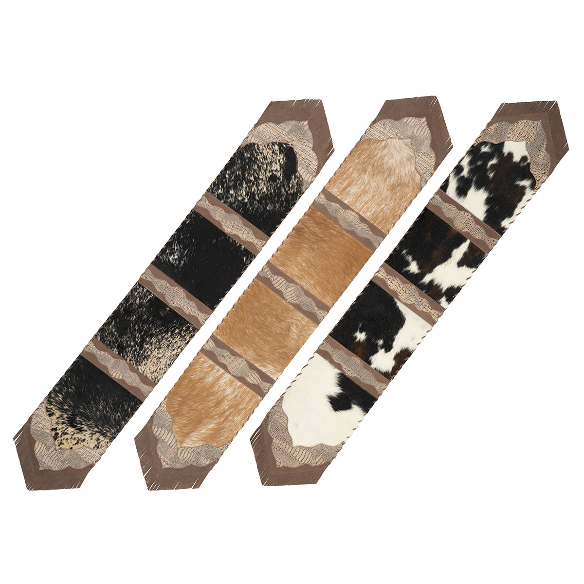 Cowhide Table Runner with Embossed Leather Accents (77x12)