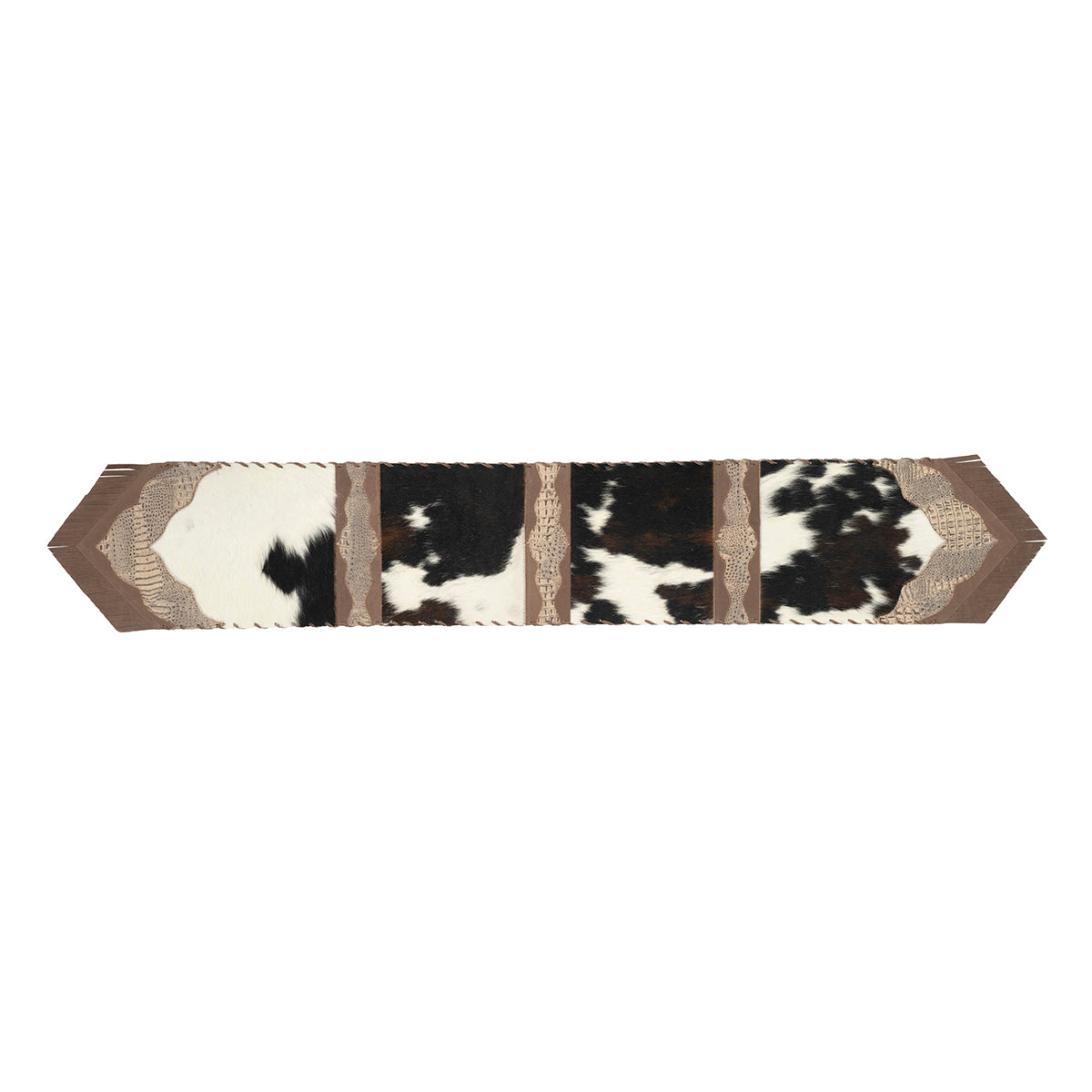 Cowhide Table Runner with Embossed Leather Accents (77x12)