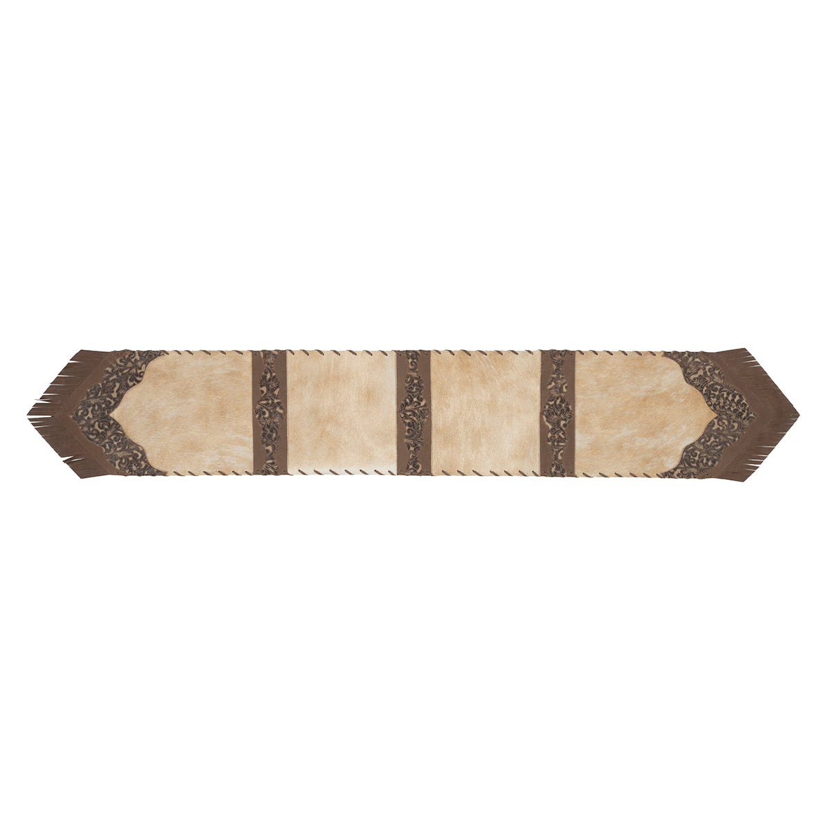 Cowhide Table Runner with Embossed Leather Accents (77x12)