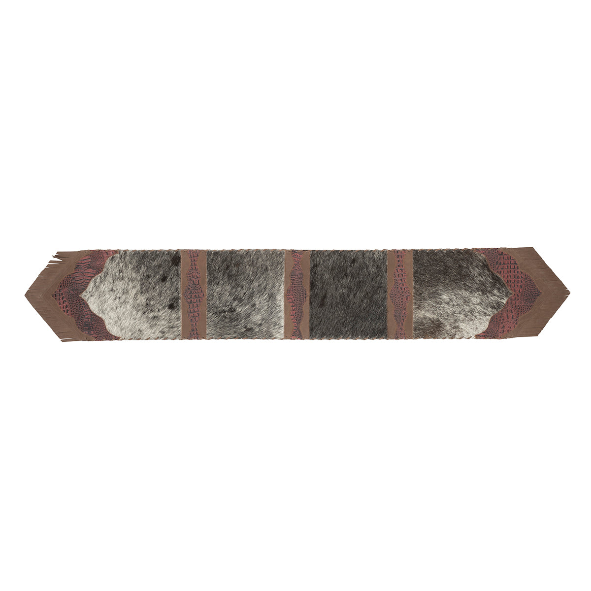 Cowhide Table Runner with Embossed Leather Accents (77x12)