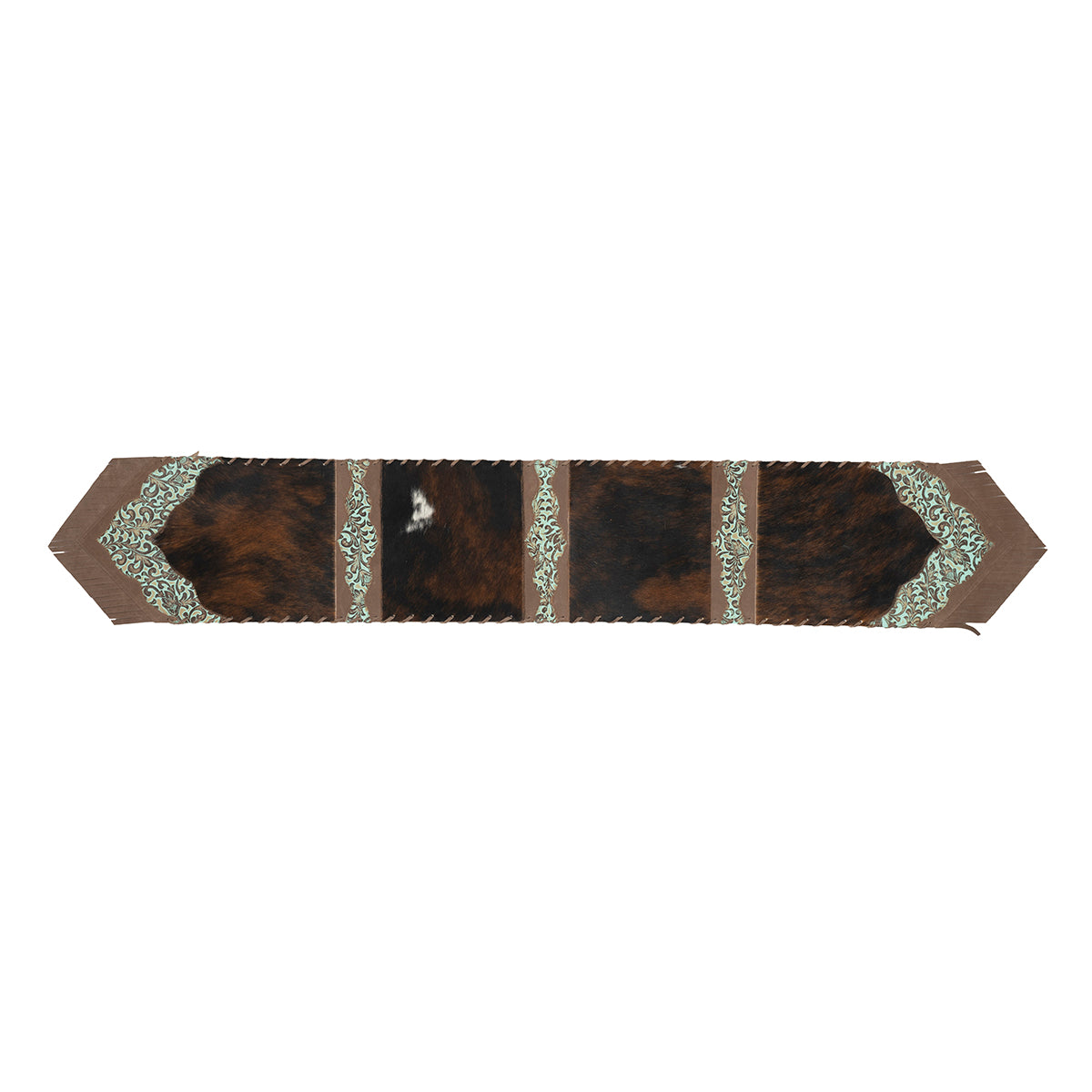 Cowhide Table Runner with Embossed Leather Accents (77x12)