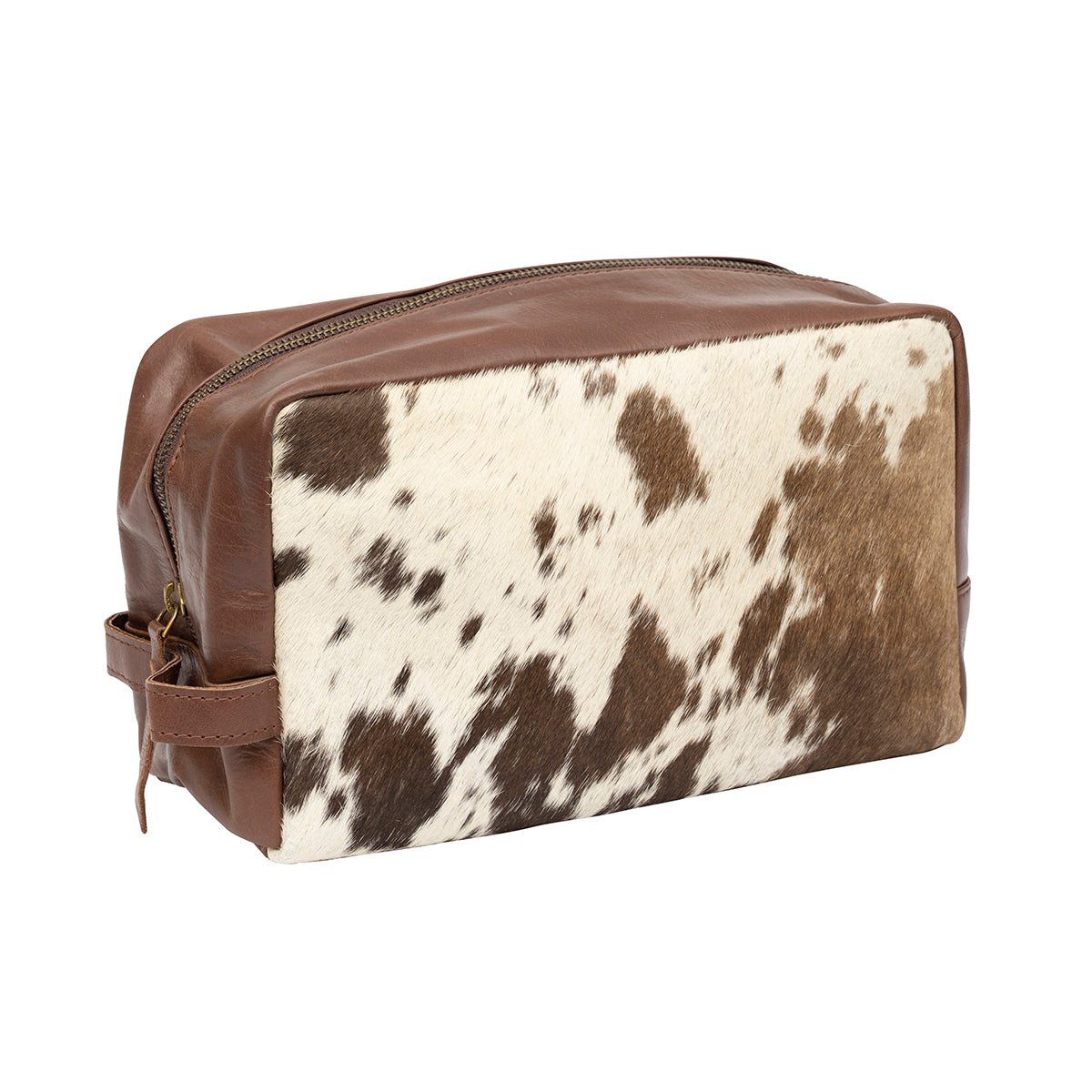Cow Hide Toiletry Bag Brown & White