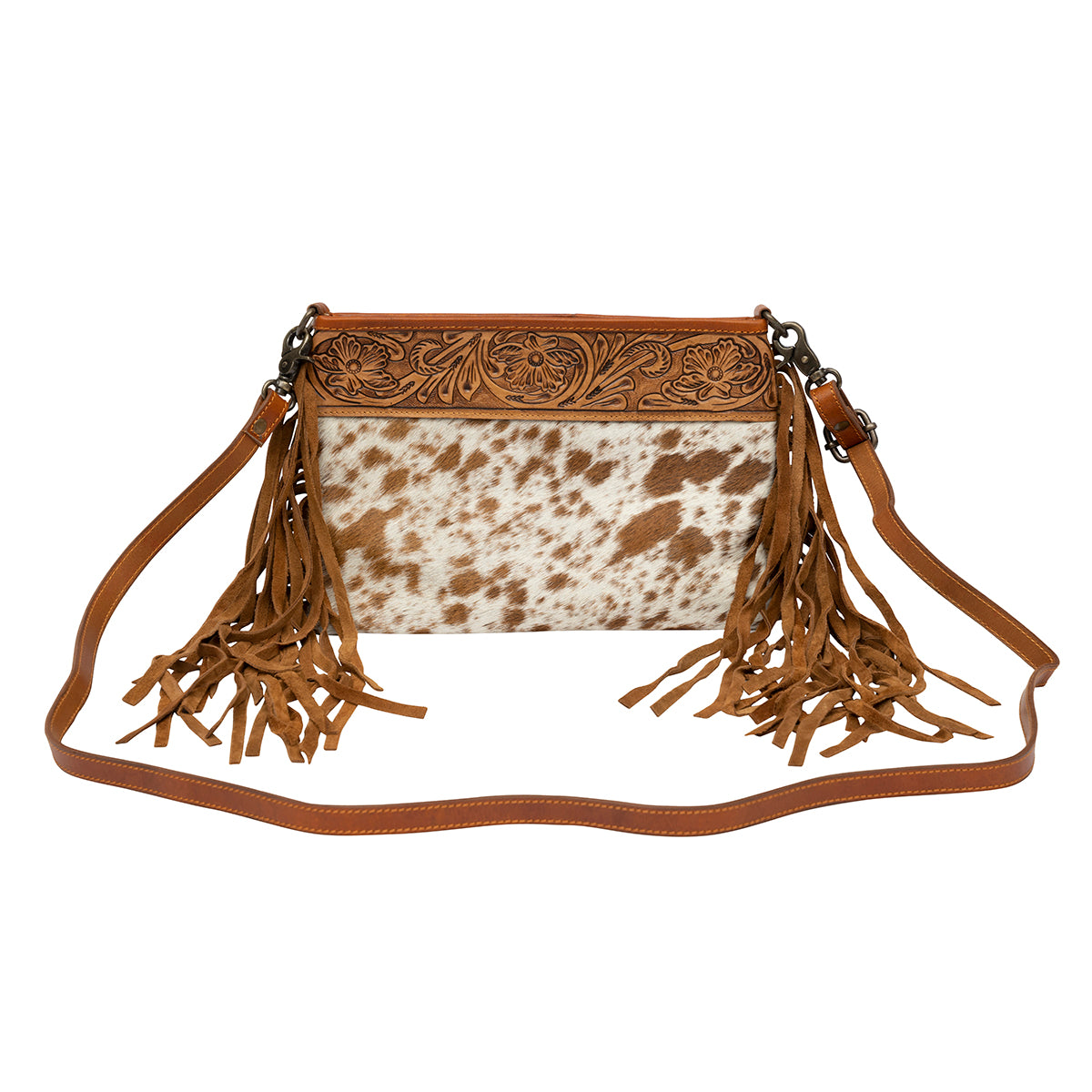 Cowhide Purse with Embossed Leather & Fringe