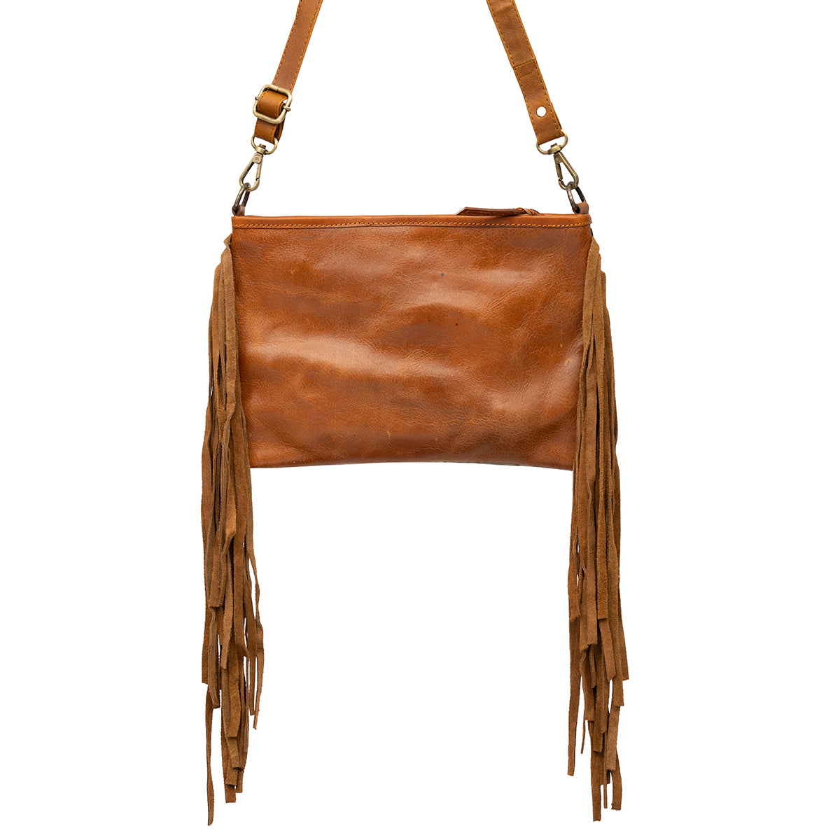 Cowhide Purse with Embossed Leather & Fringe