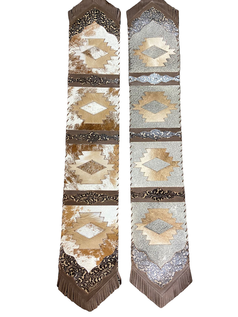 Cowhide Table Runner with Embossed Leather Accents (77x12)