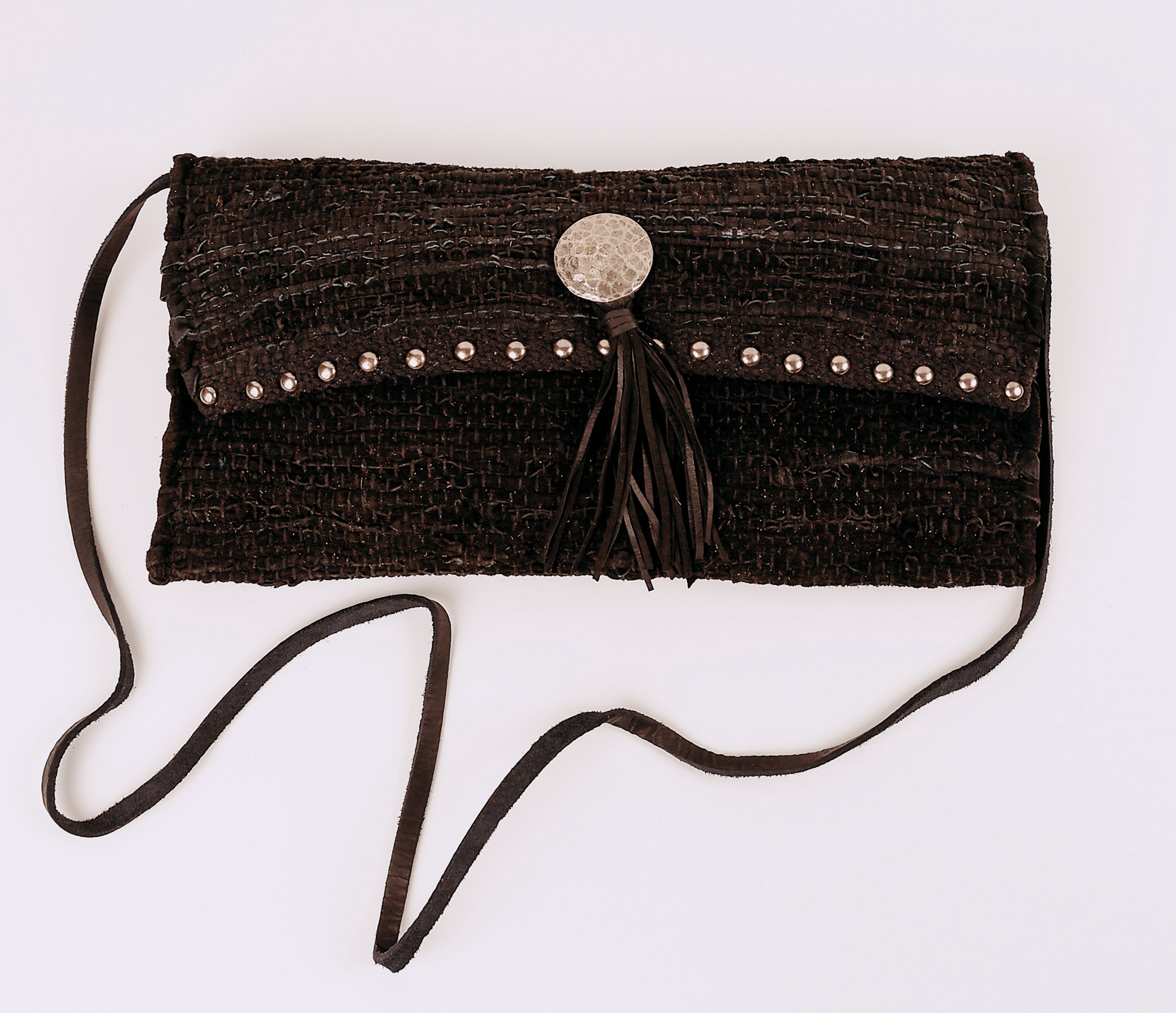 Woven black leather Cross body leather strap