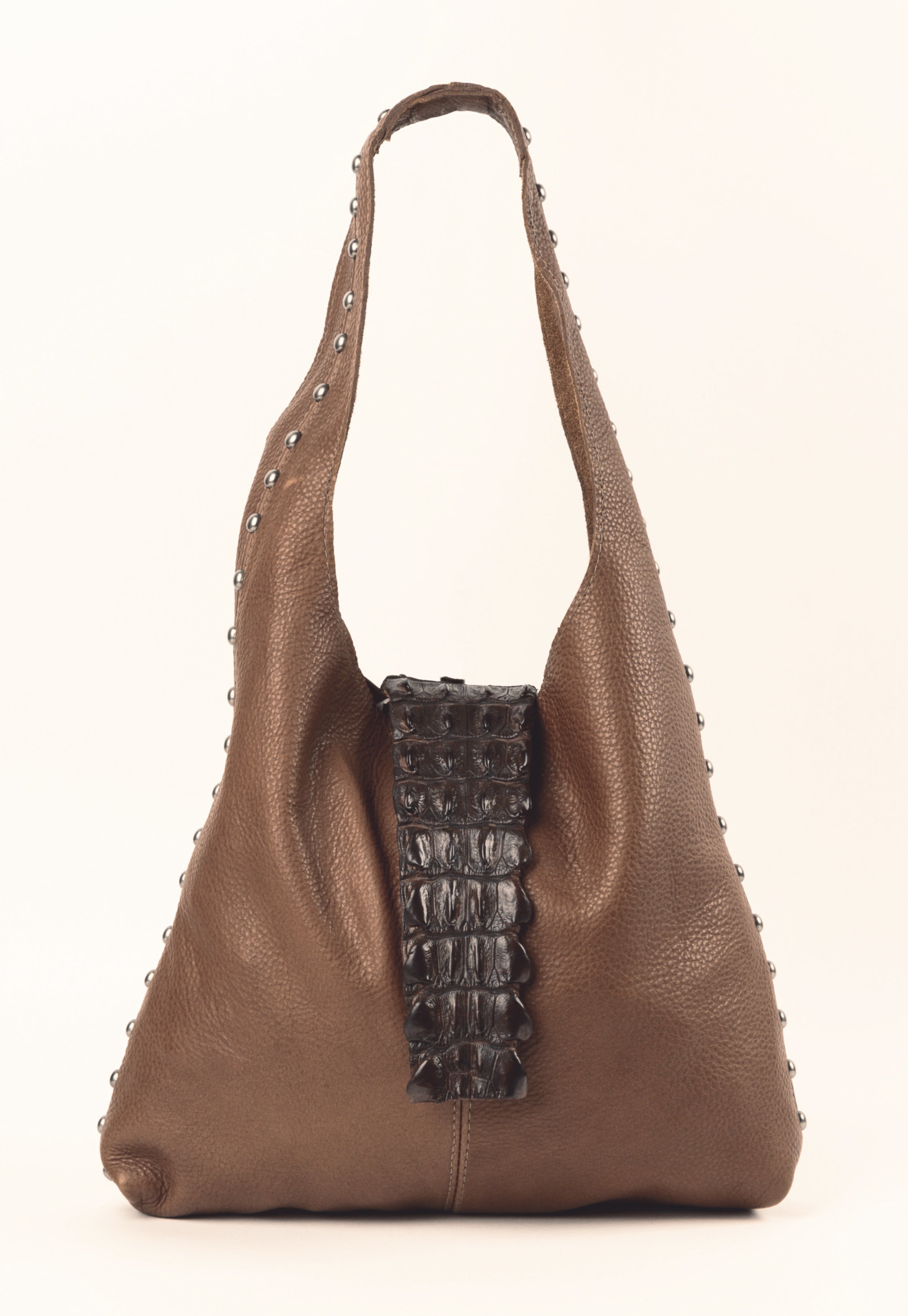 Tan leather short slouch bag