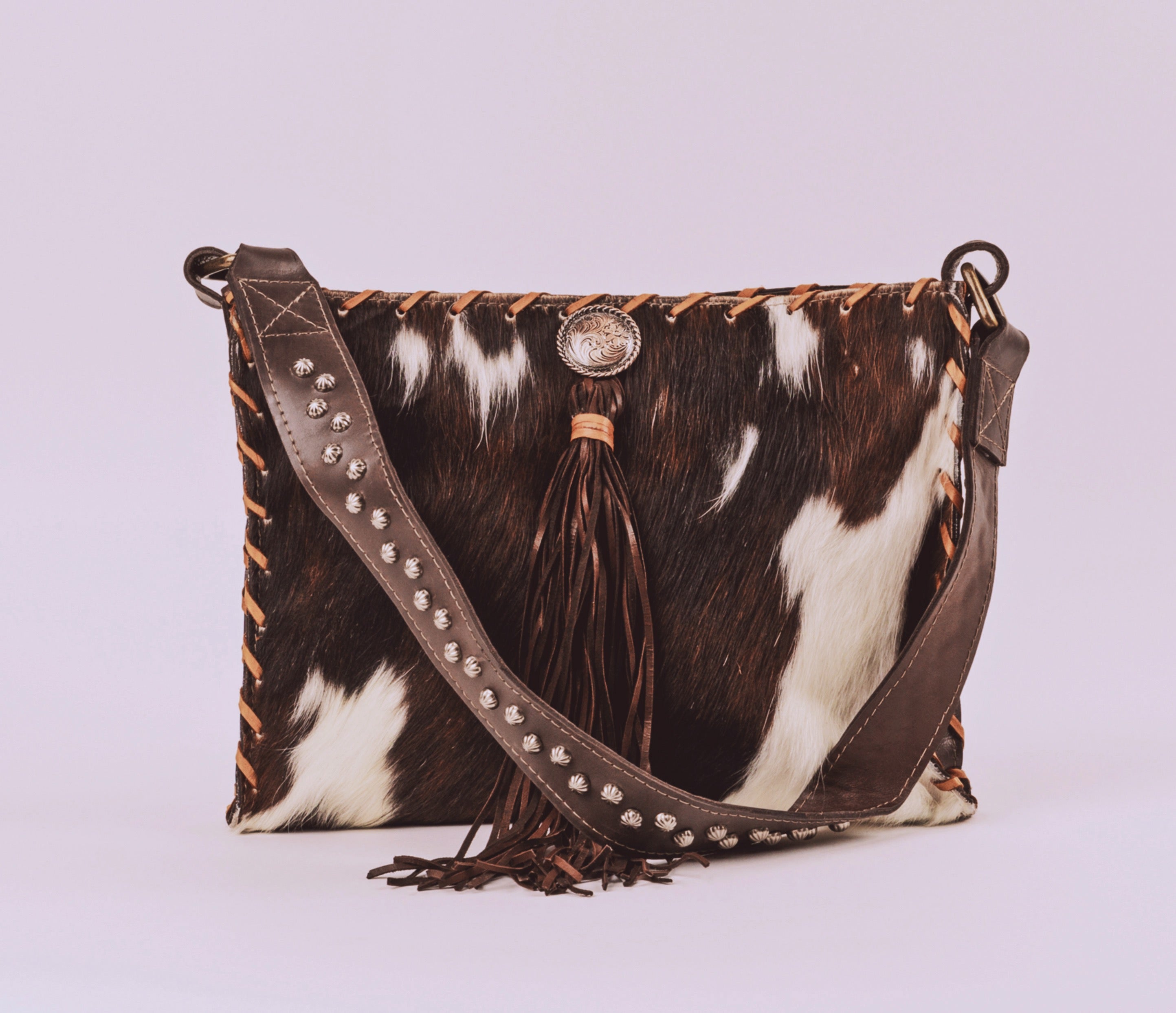 Tri color hair-on-cow leather front